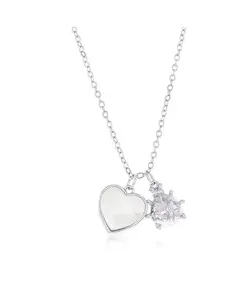 Серебряное ожерелье с фианитами в форме сердца и божьей коровки Caribbean Treasures, silver