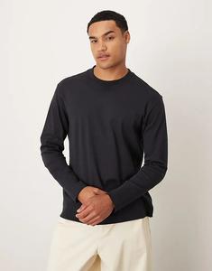 Футболка с длинным рукавом из хлопка Mango темно-синего цвета