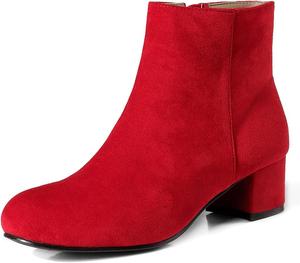 Женские ботильоны FOWT с массивным низким каблуком, круглым носком и боковой молнией, милые короткие ботинки на каждый день, всесезонные, размер 4-16 US, Red