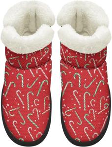 Зимние ботинки KEIAHUAN для женщин, с утеплителем из меха, удобные короткие ботильоны для прогулок на улице, Christmas Candy Cane