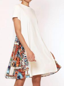 Платье с короткими рукавами, боковой молнией и складками, белое Gracia, белый