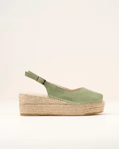 Женские эспадрильи на танкетке с платформой из замши Macarena, цвет Verde Militar