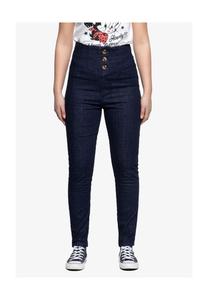 Джинсы с завышенной талией и планкой на пуговицах Queen Kerosin, темно-синий