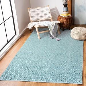 Ковер SAFAVIEH, 92 x 153 см, Montauk Collection, Ivory & Turquoise, ручное плоское плетение из хлопка, идеально для помещений с высокой проходимостью: прихожая, гостиная, спальня (MTK515B)