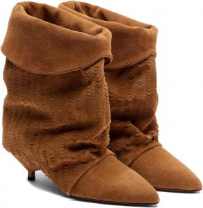 Женские ботильоны на низком каблуке из замши с опущенным верхом, заостренным носком и удобной модной посадкой MKOPWOX, Brown