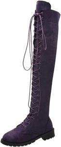Женские ботфорты Ctreela с низким массивным каблуком, готические, для вечеринки, модные, на шнуровке, с закругленным носком, высокие, Purple
