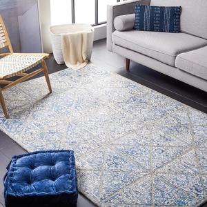 Ковер SAFAVIEH, 122 x 183 см, Artistry Collection, Blue & Natural, ручной работы из шерсти и вискозы, идеален для помещений с высокой проходимостью: прихожая, гостиная, спальня (ARR669M)