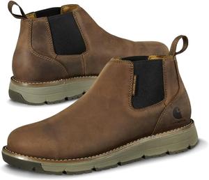 Carhartt Millbrook Romeo Steel Toe Wedge Work Boot - рабочие ботинки для активных мужчин, с высотой голенища 4", из коричневой масляной кожи, устойчивые к скольжению и поражению электрическим током, с технологиями FastDry и Rain Defender, Brown Oil Tanned