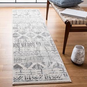 Ковер-дорожка SAFAVIEH, 61 x 244 см, Mercer Collection - Ivory & Charcoal, дизайн в стиле бохо и марокканских племен, не линяет и прост в уходе, идеален для помещений с высокой проходимостью в гостиной, спальне (MRE416A)
