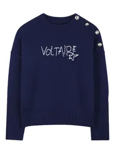 Свитер с пуговицами и вышивкой Zadig & Voltaire Kids, синий