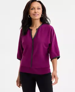 Женский свитер с разрезом на горловине и рукавом долман Jm Collection, фиолетовый