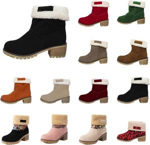 Женские ботинки выше щиколотки, удобные, на слипоны, зимние теплые с мехом, с массивным каблуком, вестерн, для широкой голени, ковбойские Generic, A01-Black