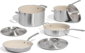 Набор кастрюль и сковородок Made In Cookware с антипригарным покрытием и ручкой из нержавеющей стали, 7 предметов, серебристый