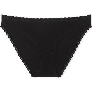 Victoria's Secret Женские трусики бикини Lacie Lace Trim Cotton / Black Briefs, 1 упаковка, черные