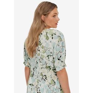 Женская жатая туника на пуговицах спереди Ellos больших размеров, цвет White Aqua Sky Floral
