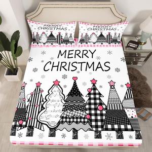 Erosebridal Розовый комплект постельного белья Buffalo Plaid с новогодним декором и снежинками, Black White Pink