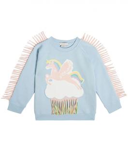Хлопковая толстовка с бахромой и принтом Stella McCartney Kids, синий