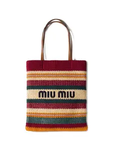Плетеная сумка-тоут с эффектом рафии Miu Miu, красный