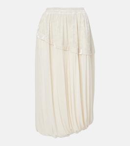 Многослойная миди-юбка с бархатной отделкой Xu Zhi, Cream