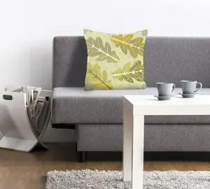 Королевская декоративная подушка "Денис", с осенними листьями, чехол без наполнения, 1 шт Queence 40х40 см, зеленый/желтый