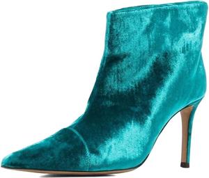 Женские ботильоны XYD с острым носком на высоком каблуке, стильные, однотонные, из бархата и кожи, на молнии, сапоги до середины голени, Aqua