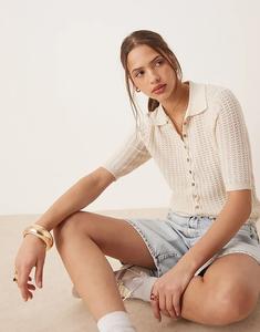 Топ-поло AWARE из тонкого трикотажа кремового цвета