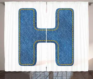 Штора ABAKUHAUS Letter H в деревенском стиле, с надписью из денима, присборенная штора из тесьмы для спальни с петлями и крючками, 280 x 245 см, синяя Abakuhaus