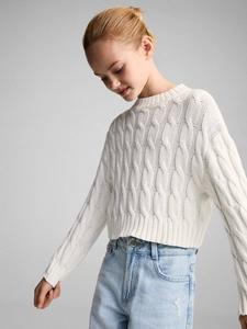 Детский джемпер Carli с вязкой косой Mango, Light Beige