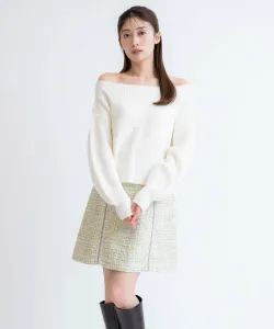 Мини-юбка из твида с бархатной подкладкой Noela, цвет Light Green