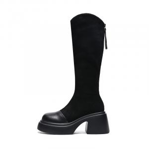 ZHR Коричневые женские полусапожки на подошве 7,5 см с утеплённой подкладкой из флиса, цвет Brown[Short Height Increasing]-EH136A-Thermal Fleece-Lined