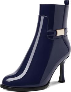 MOVINSTEPS Женские сексуальные лакированные ботильоны с круглыми носками, молнией, для ночного клуба, на высоком каблуке 3,3 дюйма, Navy Blue