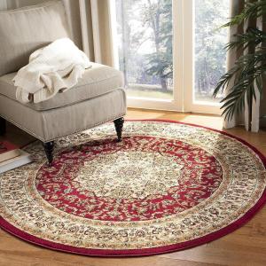 Ковер SAFAVIEH, 161 x 161 см, коллекции Lyndhurst - круглый, красный и айвори, традиционный восточный медальон, без линьки и простой в уходе, идеален для помещений с высокой проходимостью в гостиной, спальне (LNH222B)