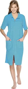 Женский халат Wewo fashion "033" (1 шт.), пляжное платье, короткий, на молнии, воротник на шнурке, короткие рукава, бирюзовый