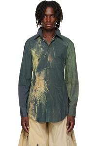 эксклюзивная рубашка Ssense с принтом кислотной воды на хаки-сетке Jean Paul Gaultier, мультиколор