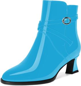 Женские офисные ботильоны FEMSTEP с округлым носком, ремешком на щиколотке, повседневной пряжкой, низким каблуком-колодкой 2 дюйма, Sky Blue