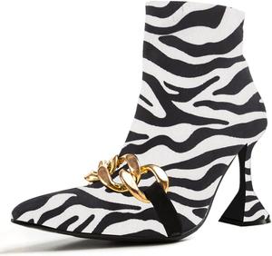 Женские ботильоны YDN с острым носком, цепочкой и высокой шпилькой, с боковой молнией, для торжественного и повседневного наряда, размеры US 4-15, Zebra
