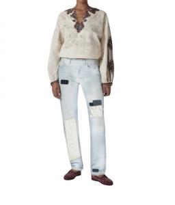 Fortela Джинсовые брюки с пятью карманами, в стиле пэчворк, светло-голубого цвета