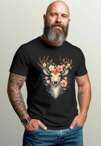 Футболка MoonWorks FÜR DAS OKTOBERFEST HIRSCH MIT BLUMENKRANZ FUN, Schwarz/Anthracite