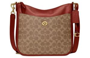 Сумка через плечо Chaise из лакированного холста с кожаной отделкой, модель Tubas, бренд COACH, цвет коричневый и розово-красный