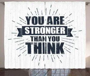 Штора ABAKUHAUS Цитата в деревенском стиле, философское послание города, присборенная тесьма для спальни с петлями и крючками, 280 x 175 см, цвет: темно-синий, серый, белый Abakuhaus