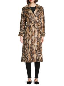 Пальто с поясом и принтом змеиной кожи Nevada Alice + Olivia, цвет Camel Black Snake
