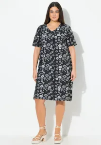 Платье из трикотажа с короткими рукавами и цветочным принтом Ulla Popken, Black