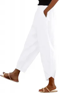 Хлопковые льняные брюки для женщин 2026 лето марля высокая талия широкие штаны