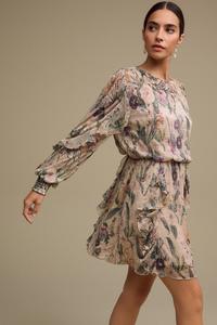 Мини платье с длинными рукавами и оборками Next, розовый