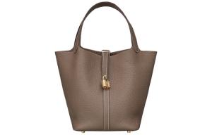 Hermes Женская сумка-корзинка Picotin Lock из телячьей кожи, сумка-ведро, дамская сумочка, размер 18, цвет Etoupe, серый "слоновая кость"