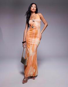 Платье миди из сетки асимметричного кроя на одно плечо с отделкой в виде золотых бабочек с цветочным принтом Asos Design