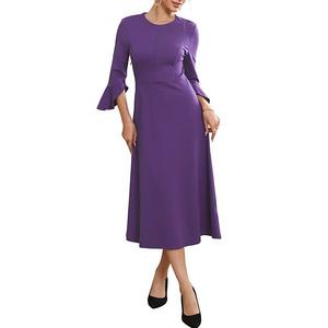 Женское платье офисное миди с молнией спереди и расклешенными рукавами Inspire Chic, Purple