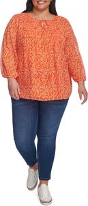 Женская блузка Tommy Hilfiger с принтом и длинными рукавами, защипами, Mandarin Multi