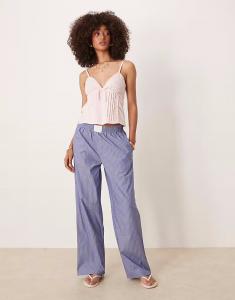 Широкие поплиновые брюки-боксеры Lioness с поясом в синюю полоску