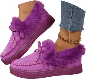 Зимние сапоги для женщин 2025 года, зимние ботинки, теплые ботильоны, на молнии, с меховой подкладкой, удобные модные повседневные лоферы Generic, Purple